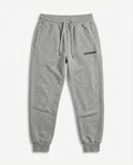 Gray sweatpants with a brand logo on a white background